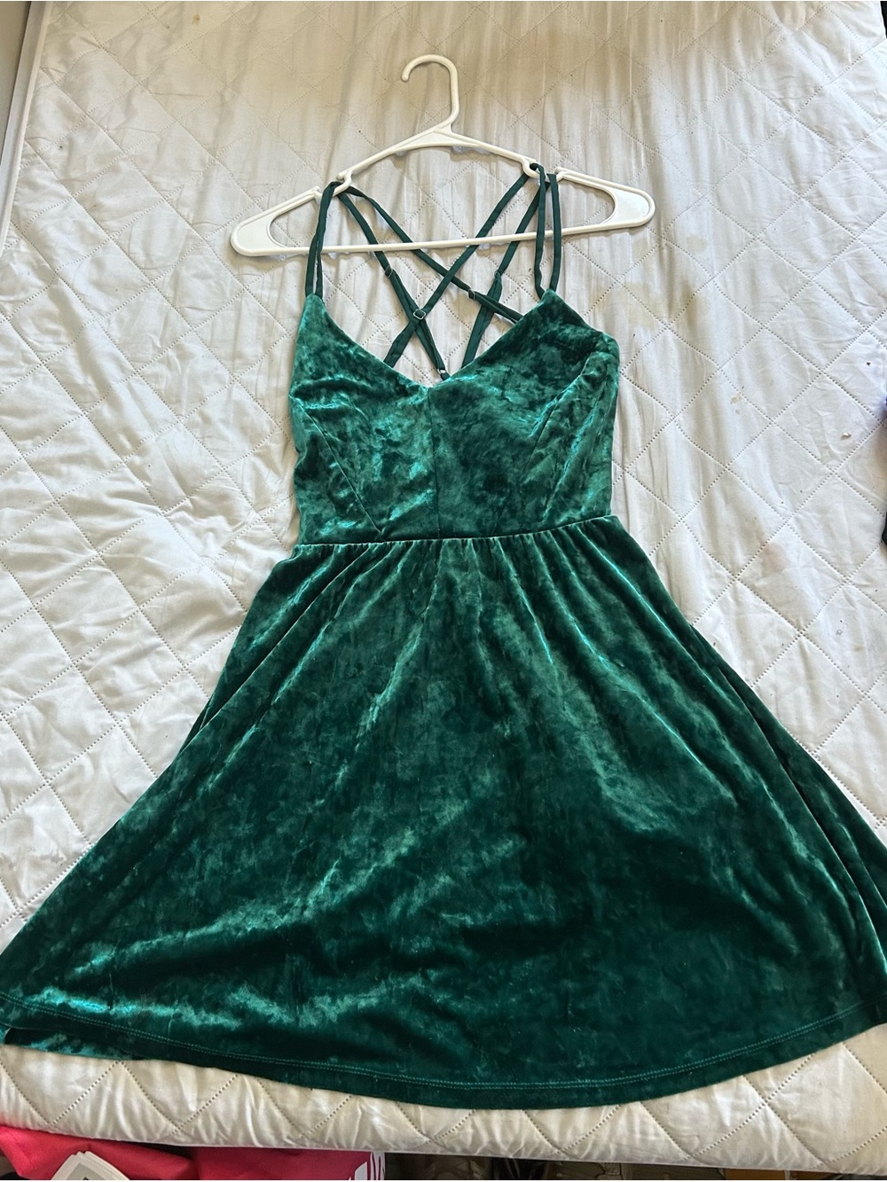 Dark green velvet dress, blue cocktail dress, navy blue dress with metal buckle